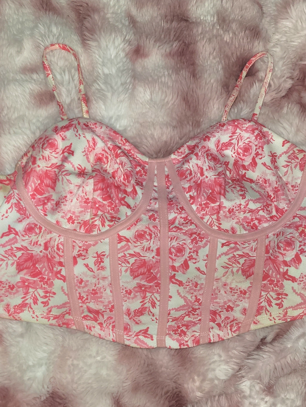 SHEIN Pink Floral Longline Bustier Top